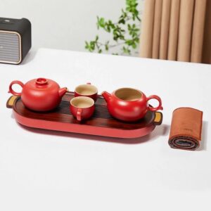 柿形壺二人茶具套裝(珊瑚紅) 花梨木茶盤